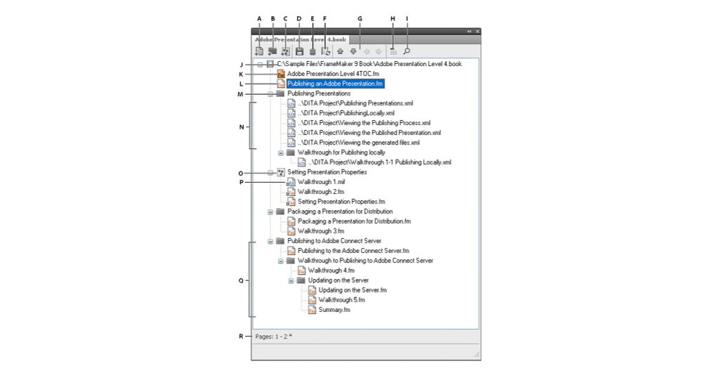 Das Adobe FrameMaker Buchfenster